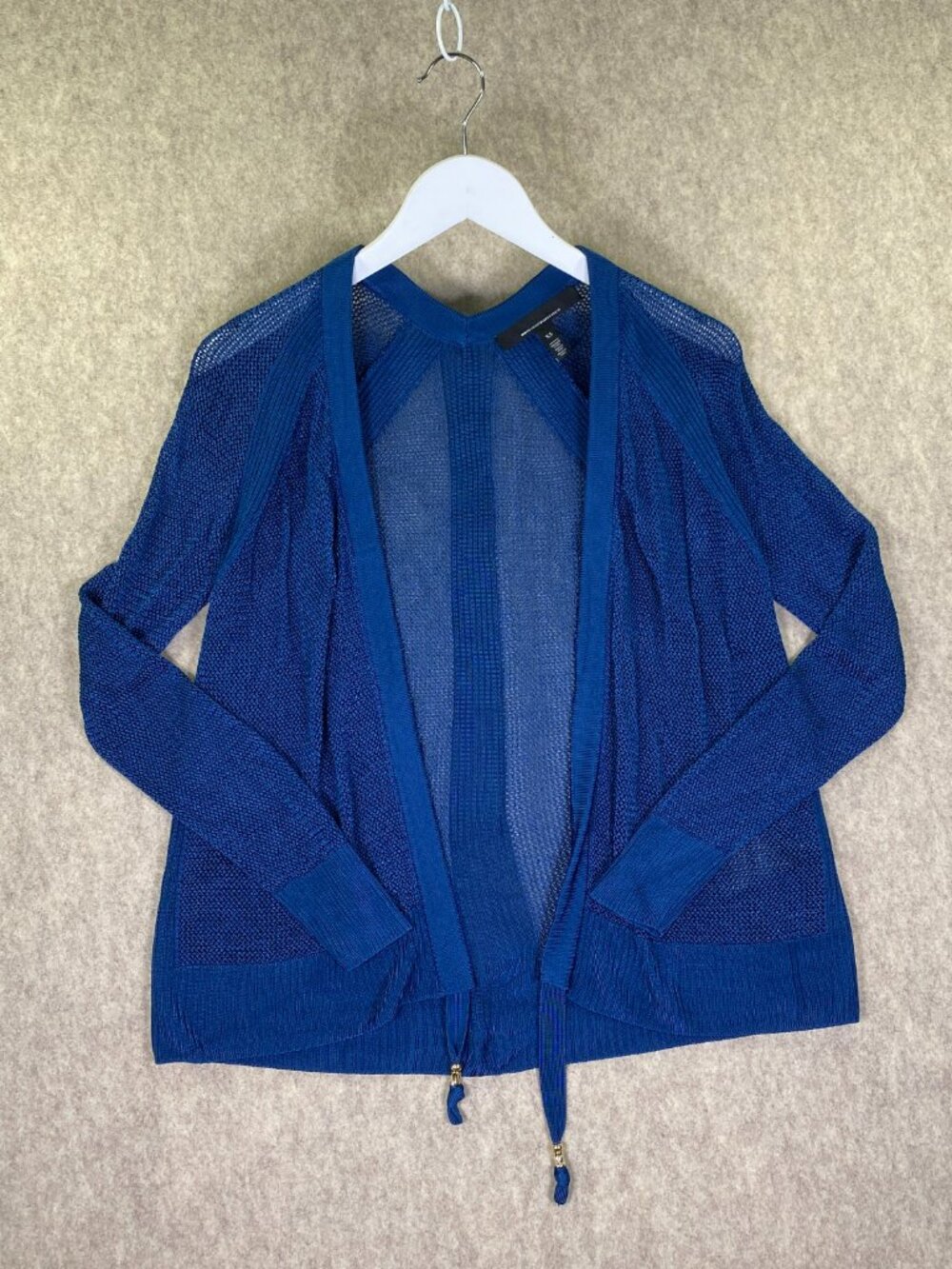 WHBM White House Black Market Open Knit Cardigan XS Royal Blue Mesh Lightweight